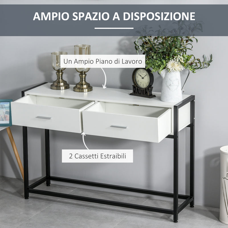 Consolle Fissa 120x34x81 cm in Truciolare e Acciaio  Bianco e Nero