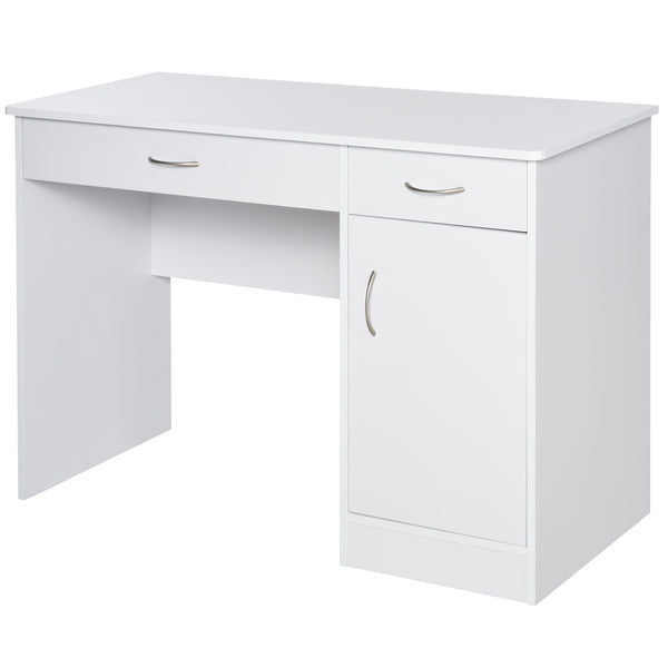 sconto Bureau Support PC 2 Tiroirs 1 Porte 111x48x75,8 cm en Bois Blanc