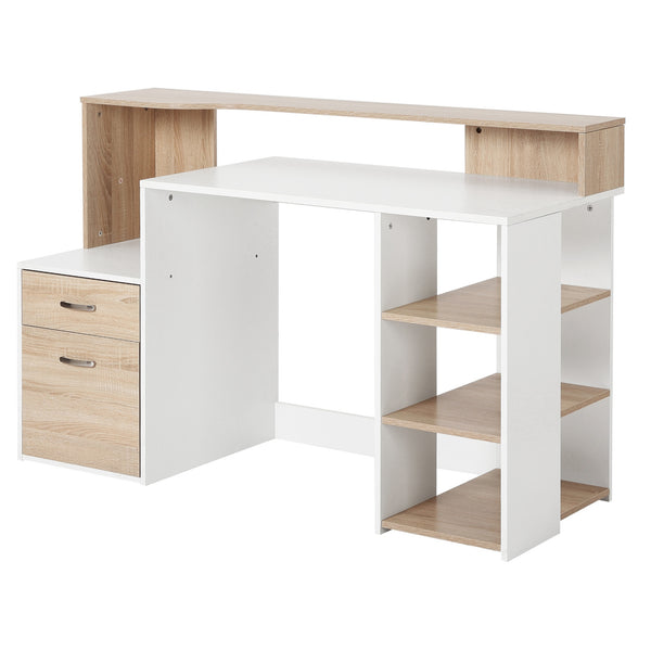 Bureau PC Stand 137x55x92 cm en bois MDF, bois naturel et blanc online