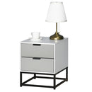 Comodino 39,5x40x48 cm 2 Cassetti in MDF e Acciaio  Bianco e Grigio