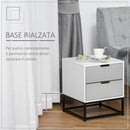 Comodino 39,5x40x48 cm 2 Cassetti in MDF e Acciaio  Bianco e Grigio
