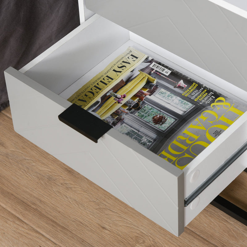 Comodino 39,5x40x48 cm 2 Cassetti in MDF e Acciaio  Bianco e Grigio