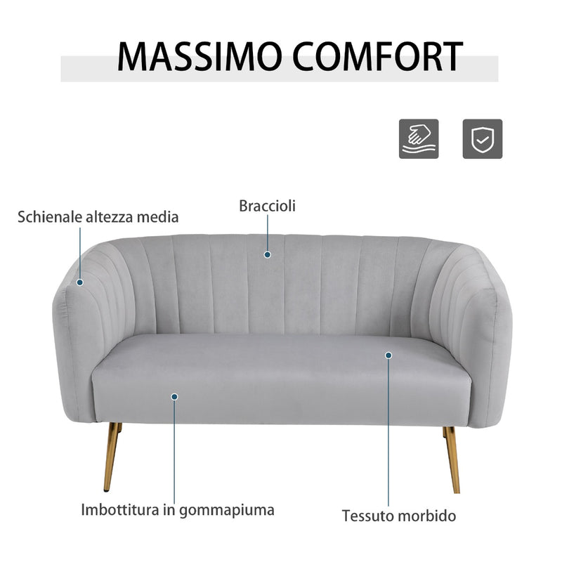 Divano 2 Posti in Tessuto 143x74x71,5 cm  Grigio