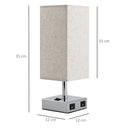 Lampada da Comodino Abat Jour con Paralume in Tessuto e 2 Porte USB E27 12x12x35 cm  Crema