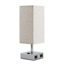 Lampada da Comodino Abat Jour con Paralume in Tessuto e 2 Porte USB E27 12x12x35 cm  Crema
