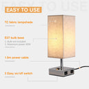 Lampada da Comodino Abat Jour con Paralume in Tessuto e 2 Porte USB E27 12x12x35 cm  Crema