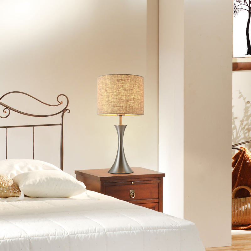 Lampada da Comodino Abat Jour con Paralume in Tessuto E27 Ø25x51 cm  Beige