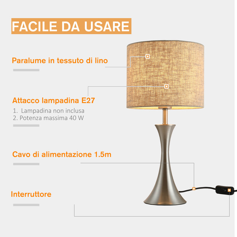 Lampada da Comodino Abat Jour con Paralume in Tessuto E27 Ø25x51 cm  Beige