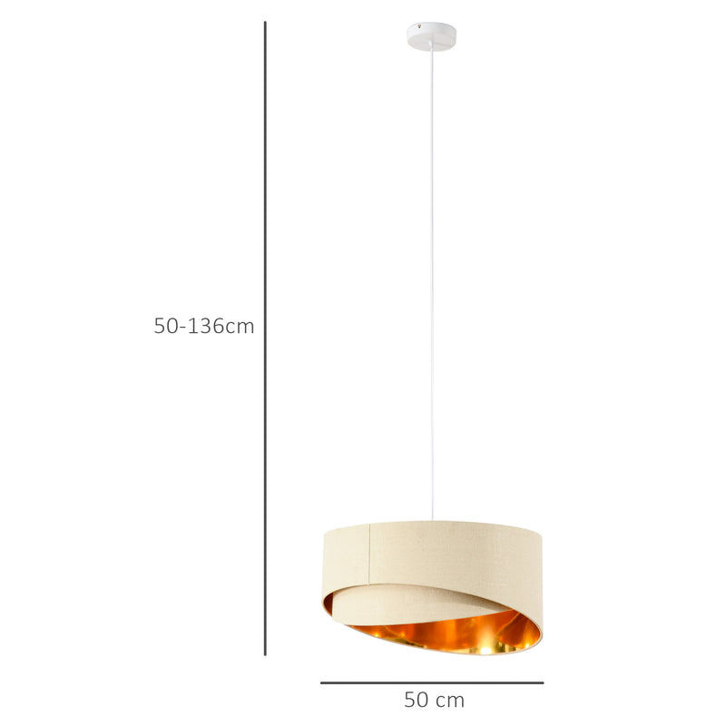 Lampadario a Soffitto Moderno a Sospensione E27 Ø50x136 cm  Beige e Oro