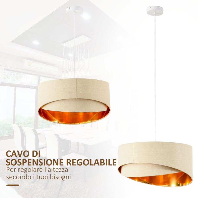 Lampadario a Soffitto Moderno a Sospensione E27 Ø50x136 cm  Beige e Oro