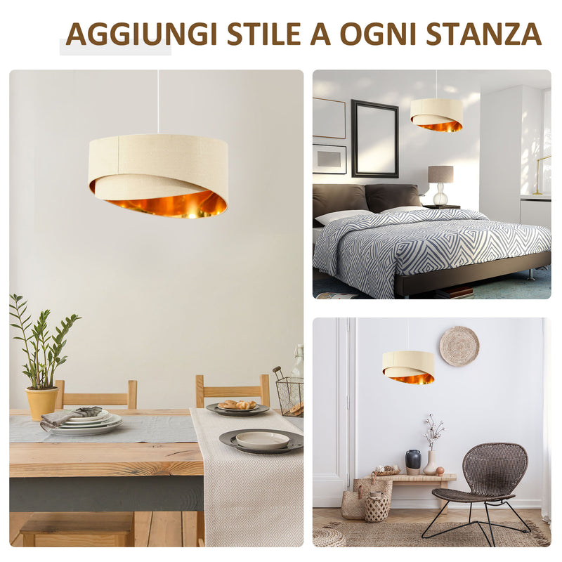 Lampadario a Soffitto Moderno a Sospensione E27 Ø50x136 cm  Beige e Oro