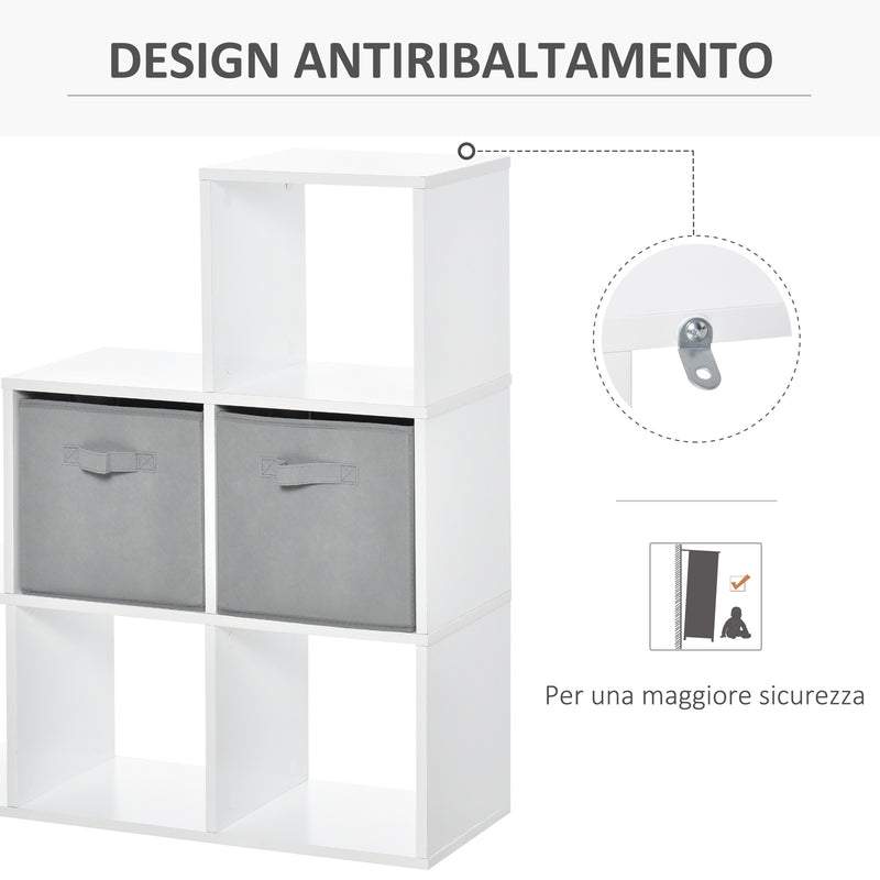 Mobile Libreria 2 Cassetti 6 Ripiani 89,8x30x89,8 cm  Bianco e Grigio