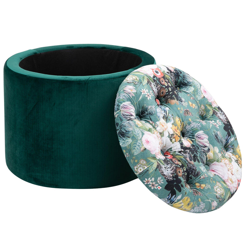 Pouf Contenitore Poggiapiedi Ø51x38 cm in Tessuto  Verde