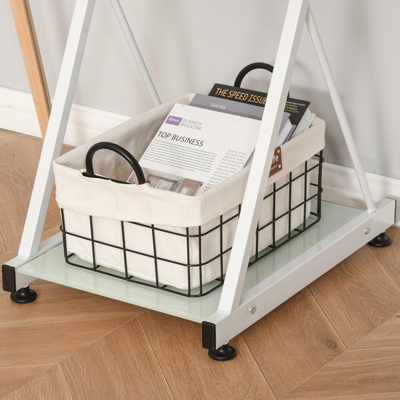 Scrivania da Ufficio Porta PC 116,5x54,5x100 cm con Mensole e Piano in Vetro  Bianca