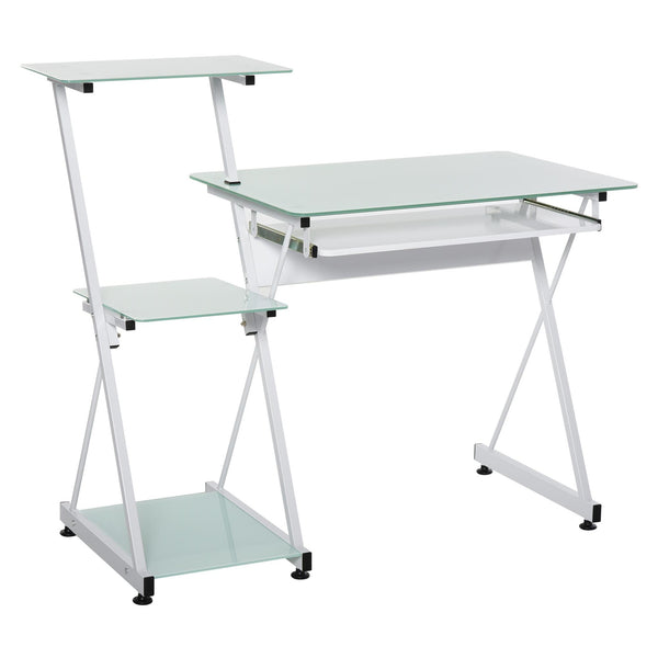 Bureau pour PC 116,5x54,5x100 cm avec étagères et plateau en verre blanc online