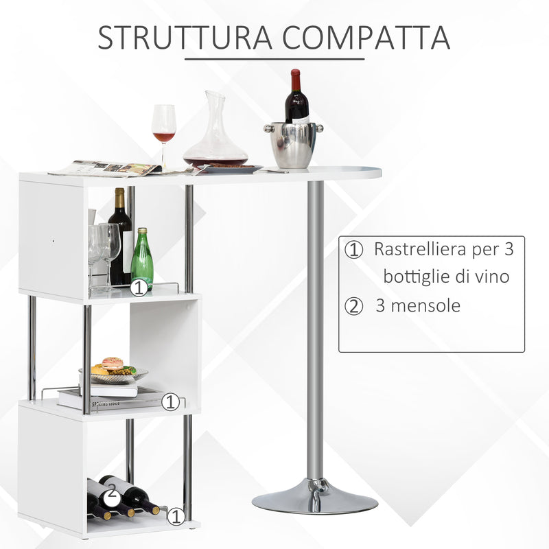 Tavolo Alto da Bar 113x40x105 cm con Mensole e Portabottiglie  Bianco