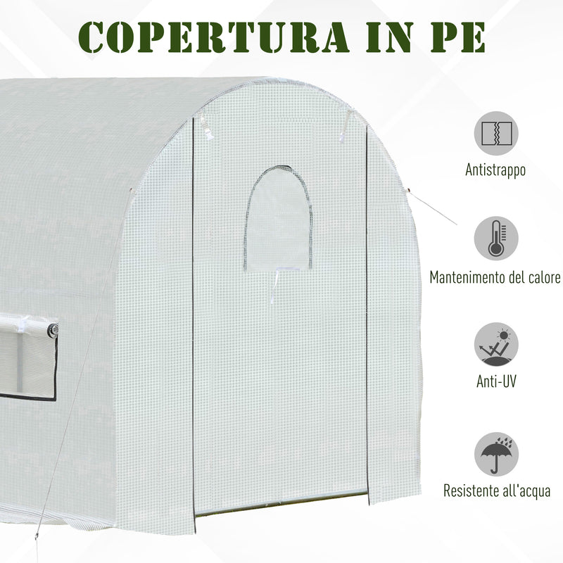 Serra a Tunnel da Giardino 295x200x190 cm in Acciaio e PE  Bianca