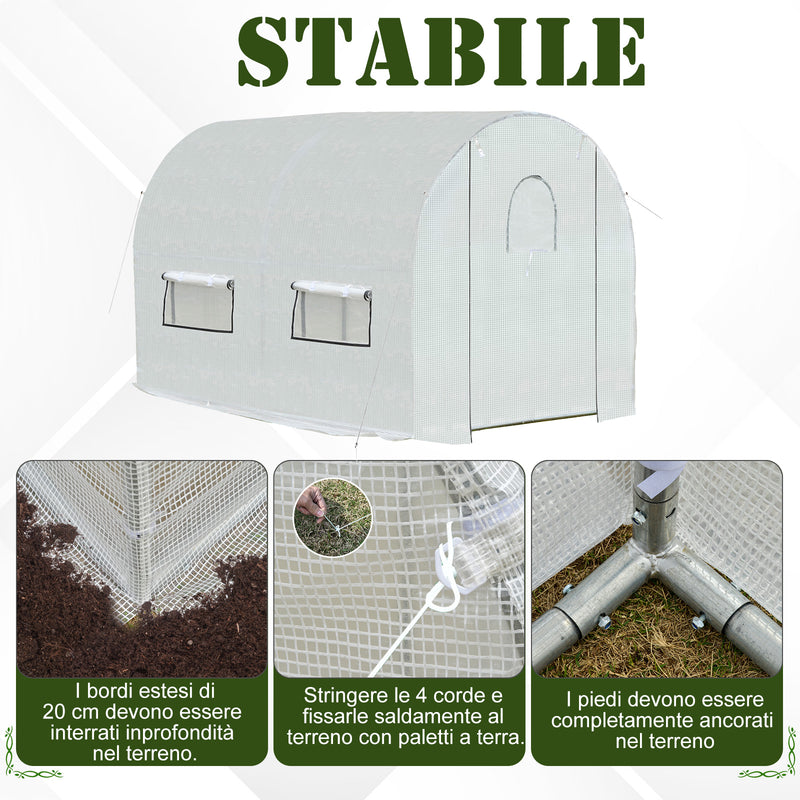 Serra a Tunnel da Giardino 295x200x190 cm in Acciaio e PE  Bianca