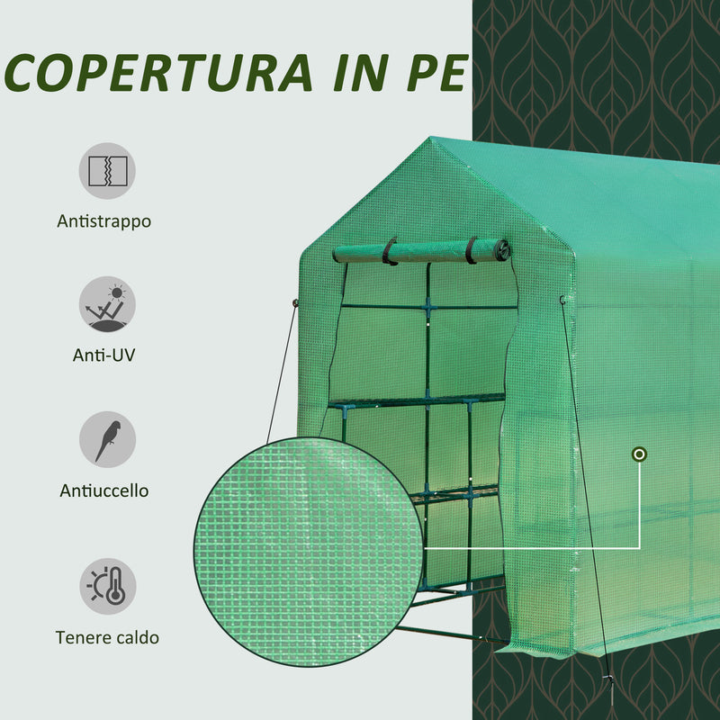 Serra a Tunnel da Giardino 214x143x195 cm in Acciaio e PE  Verde