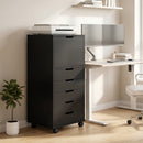 Mobile Archivio Porta Stampante 48x40x100 cm con 5 Cassetti e Ruote in Truciolato e Acciaio Nero      