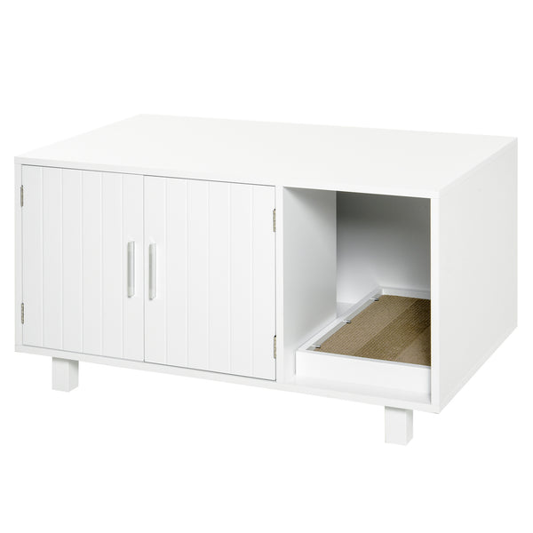 Armoire à litière pour chat 91x52x50,5 cm 2 portes avec griffoir blanc sconto