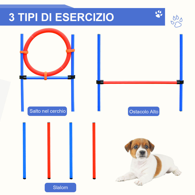 Set Ostacoli e Slalom per Addestramento Cani con Sacca di Trasporto  Blu e Rosso