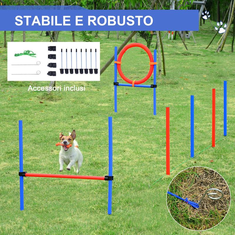 Set Ostacoli e Slalom per Addestramento Cani con Sacca di Trasporto  Blu e Rosso