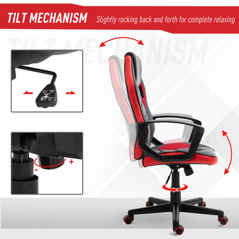 Sedia da Gaming Girevole Reclinabile in Similpelle  Nera e Rossa