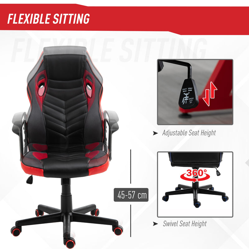 Sedia da Gaming Girevole Reclinabile in Similpelle  Nera e Rossa