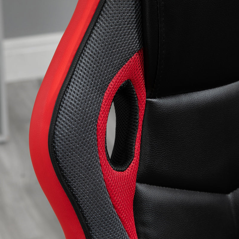 Sedia da Gaming Girevole Reclinabile in Similpelle  Nera e Rossa