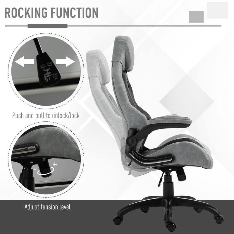 Sedia da Gaming Girevole Reclinabile in Similpelle  Nera e Grigia