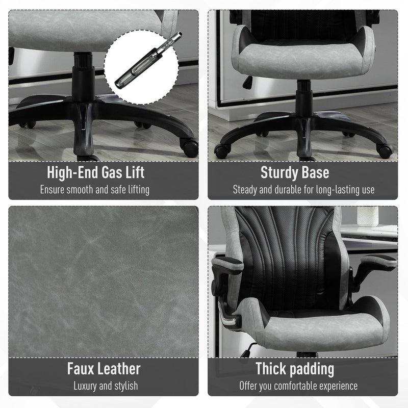 Sedia da Gaming Girevole Reclinabile in Similpelle  Nera e Grigia