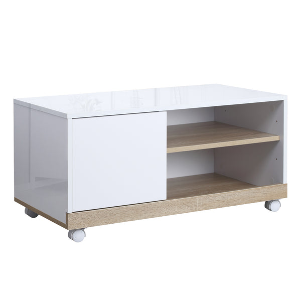 Meuble TV en bois à roulettes 80x45x39,5 cm Blanc Brillant prezzo