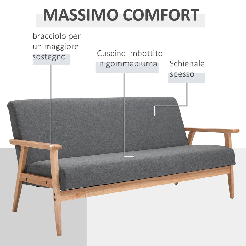 Divano 3 Posti 154,5x68x73 cm in Tessuto e Legno Grigio