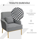 Poltrona Imbottita in Lino e Metallo Nero e Bianco