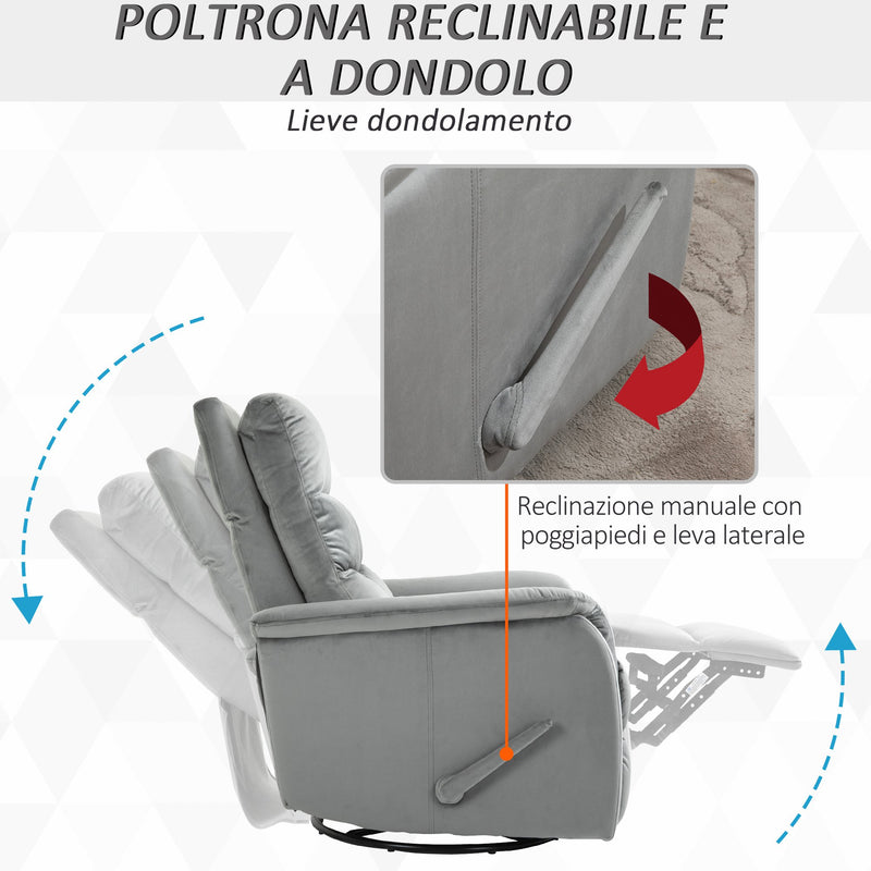 Poltrona Relax Reclinabile Manuale in Tessuto Grigio