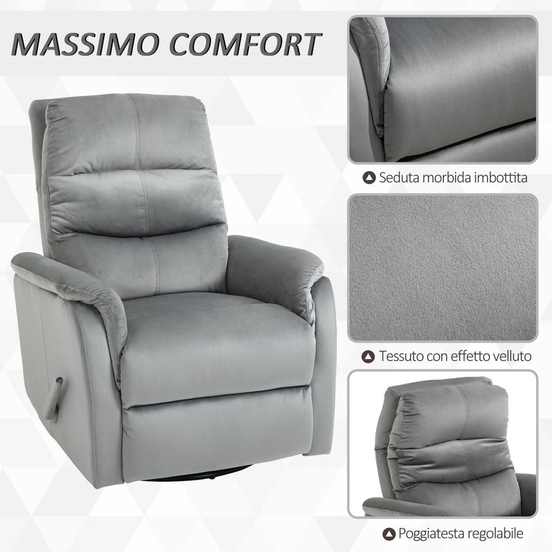 Poltrona Relax Reclinabile Manuale in Tessuto Grigio