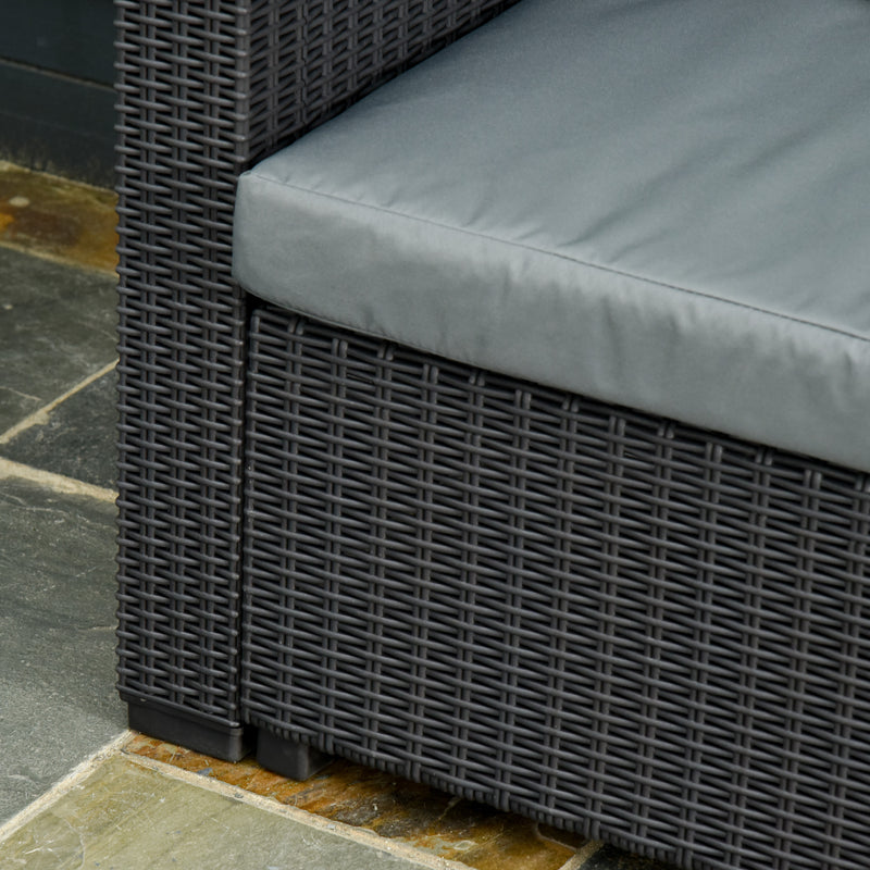 Set da Giardino Divano 3 Posti e Poggiapiedi in Rattan PE Nero e Grigio