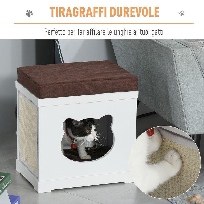 Cuccia per Gatti 41x30x36 cm in Legno con Tiragraffi Bianca