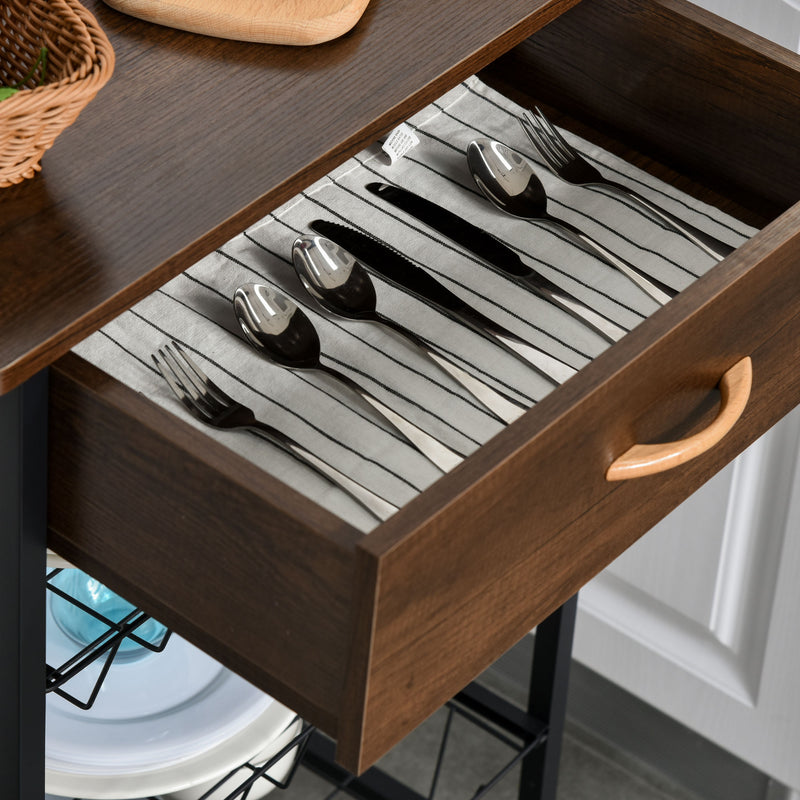 Mobiletto da Cucina 3 Cestelli 1 Cassetto 60x40x86,3 cm in Metallo Marrone e Nero