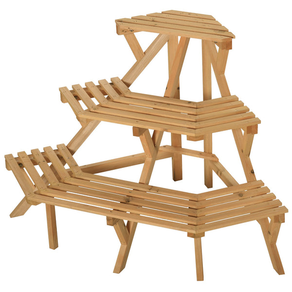 online Porte-Pot Échelle 3 Étagères 96x64x61 cm en Bois Naturel