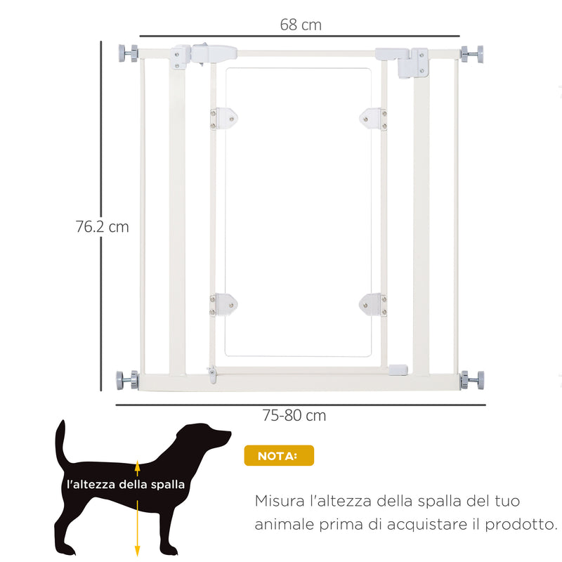 Cancelletto di Sicurezza per Animali Domestici 76,9-81,9 cm in Ferro Bianco