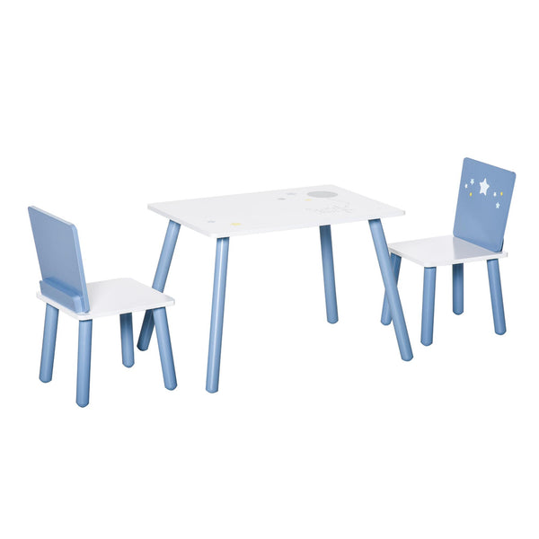 Set de table avec 2 chaises pour enfant en bois bleu clair et blanc sconto