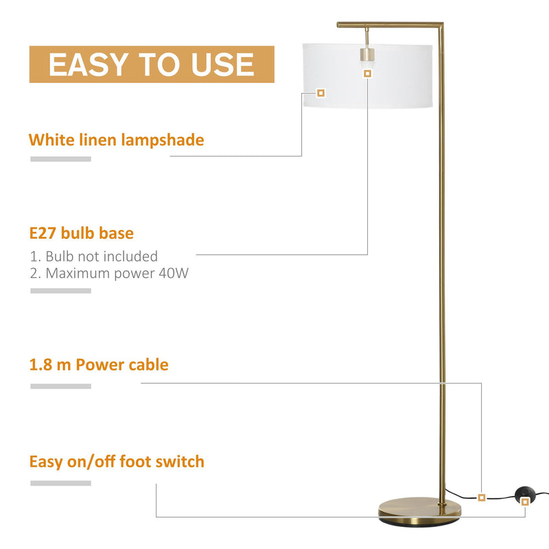 Lampada da Terra con Paralume E27 in Metallo Oro e Bianco