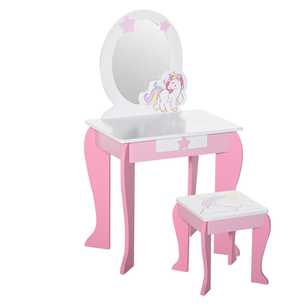 online Miroir jouet pour enfant avec tabouret en MDF rose et blanc