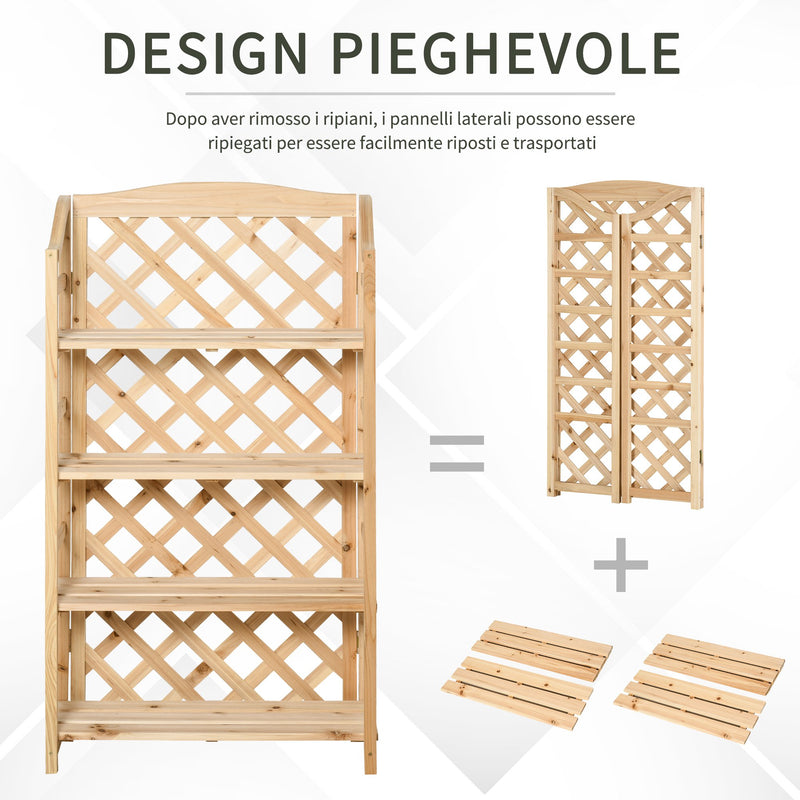 Portapiante Fioriera da Giardino 4 Ripiani 67x33x123 cm in Legno Naturale