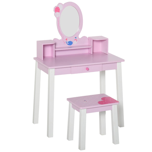Miroir jouet pour enfant avec tabouret en bois rose sconto