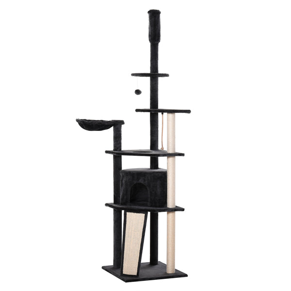 Arbre à chat pour chat 56x56x240 cm en peluche gris foncé et beige et corde de jute acquista