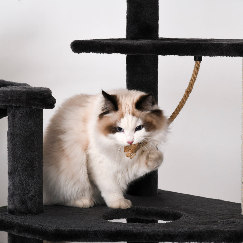 Albero Tiragraffi per Gatti 56x56x240 cm in Peluche e Corda di Juta Grigio Scuro e Beige