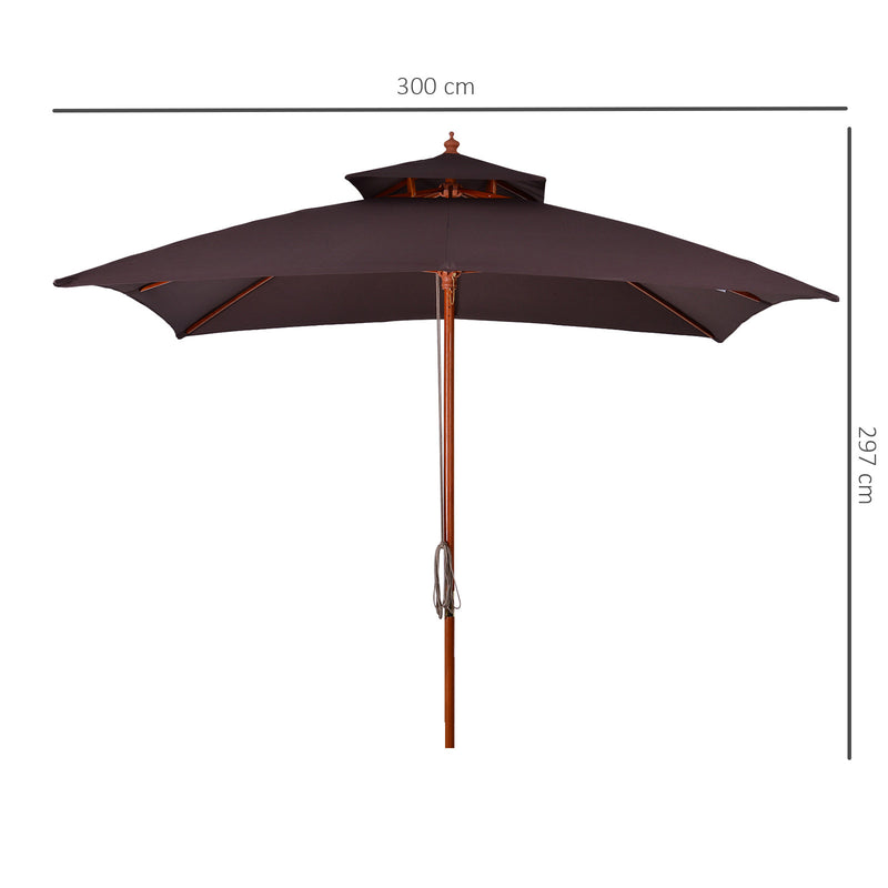 Ombrellone da Giardino 3x3 m Palo Ø48 mm 8 Stecche in Legno Marrone